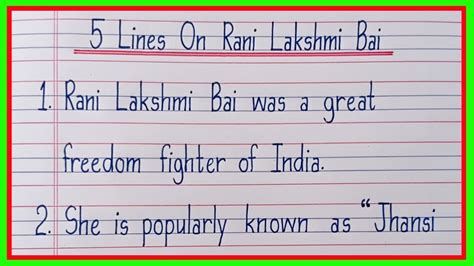 5 Lines On Rani Lakshmi Bai In English Essay On Rani Lakshmi Bai Five