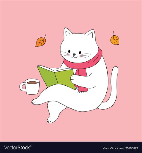 Cartoon Cute Cat Reading Book Royalty Free Vector Image