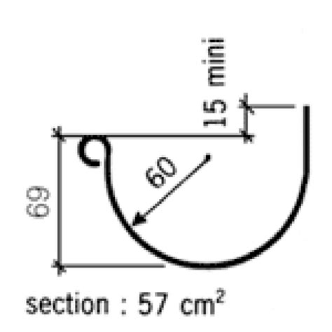 Gouttière 1 2 ronde dev 16 zinc naturel longueur 2m épaisseur 0 65mm