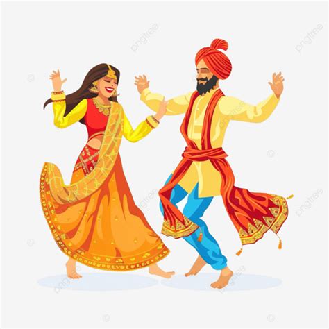 Vector Couple Performing Bhangra Folk Dance Of India Art Asian