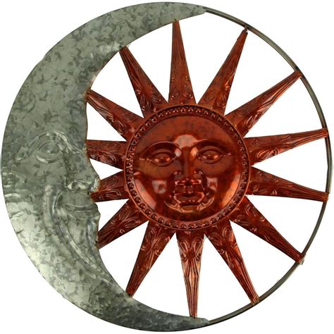 Helectqrin Galvanized And Copper Color Metal Celestial Sun And Moon