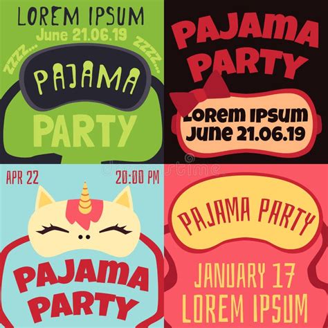 Invitation Posters To Pajama Party With Image Of Sleep Masks And Time