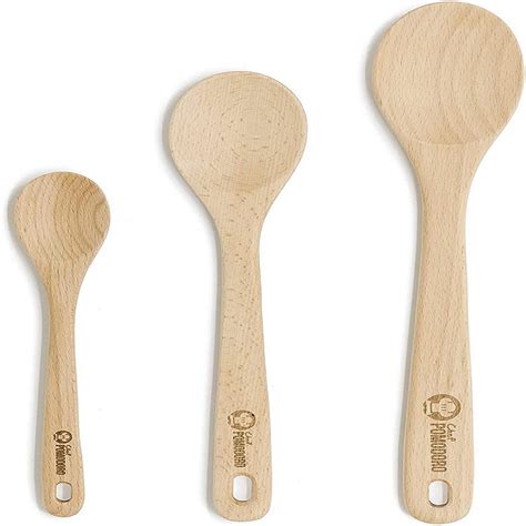 Chef Pomodoro Wooden Spoons For Cooking Piece Set Solid Beechwood