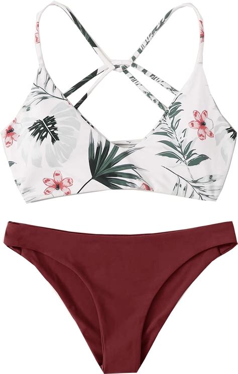 Amazon Sweatyrocks Women S Sexy Bathing Suit Floral Print Cross Back Bikini Set Swimsuits