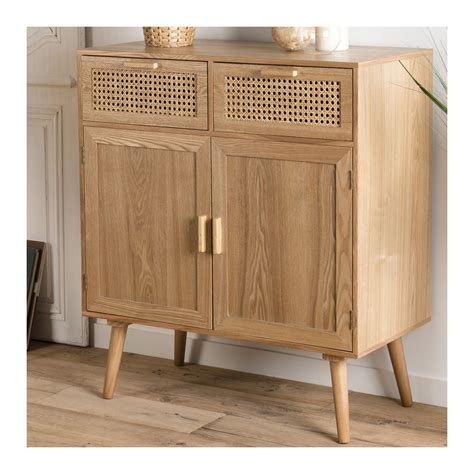 Buffet De Style Scandinave Avec Deux Portes Deux Tiroirs Et Cannage