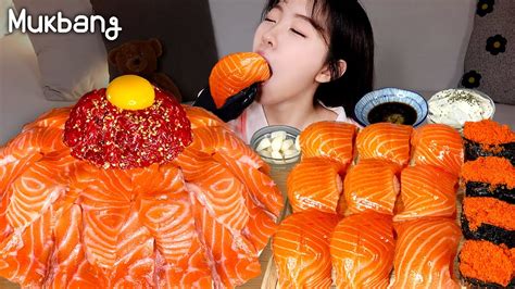 연어 특집🍣살살녹는 연어와 쫀득한 육회 살얼음 동동 냉모밀까지 Ft 대왕 연어초밥 연어포케 유부초밥 소고기타다키 ㅣ연어 먹방