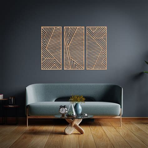 Large Geometric Wood Wall Art Set Of Abstract Wall Panel Etsy