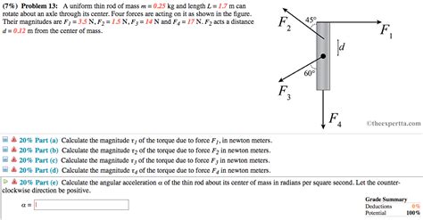 Solved (7%) Problem 13: A uniform thin rod of mass m-025 kg | Chegg.com