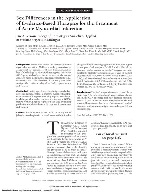 Pdf Sex Differences In The Application Of Evidence Based Therapies