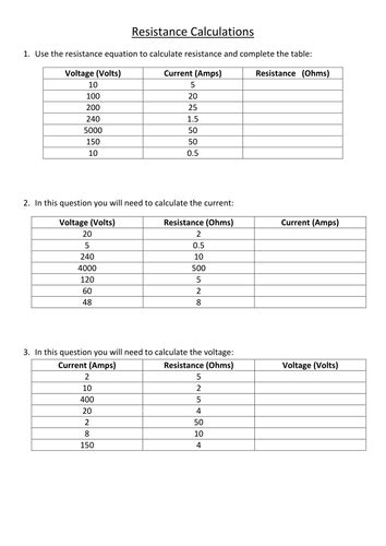 Current Voltage And Resistance Worksheet Englishworksheet My Id