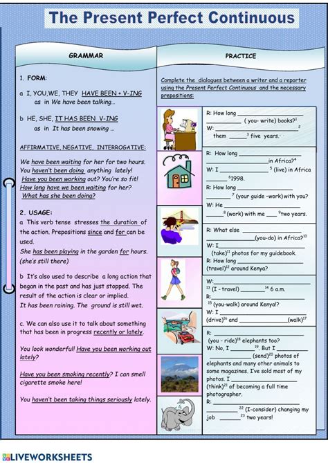 Present Perfect Progressive Worksheets