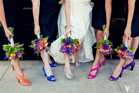 Bright orange blue purple bridesmaid shoes