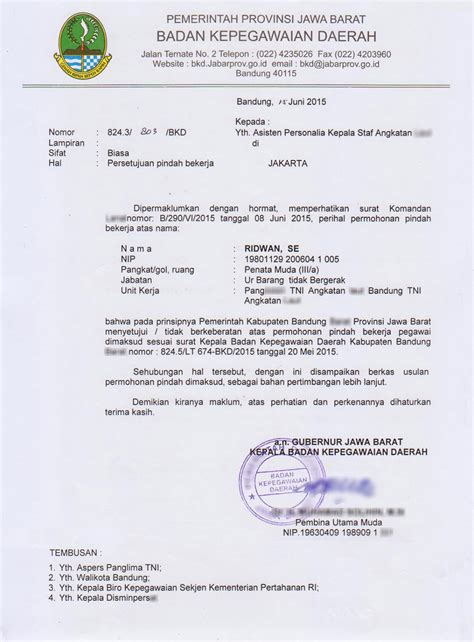 Contoh Surat Mutasi Pegawai Negeri Sipil Contoh Surat