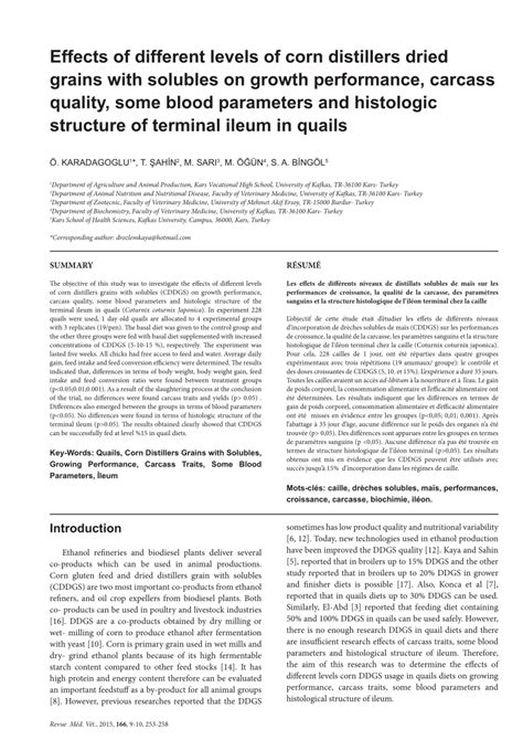 Pdf Effects Of Different Levels Of Corn Distillers Dried Grains With