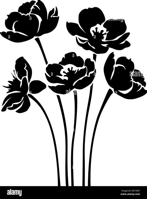 Flowers Black Silhouettes Of Flowers Isolated On A White Background