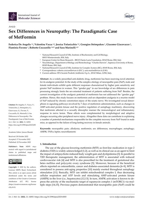 Pdf Sex Differences In Neuropathy The Paradigmatic Case Of Metformin