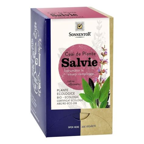 Ceai Bio Salvie Salvia Officinalis L 18 Plicuri Sonnentor Dr Max