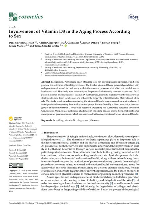 Pdf Involvement Of Vitamin D3 In The Aging Process According To Sex