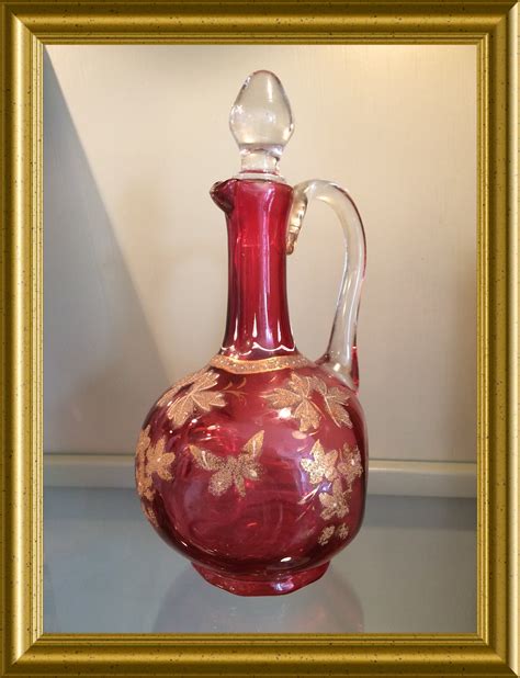 Antique Victorian Pink Cranberry Glass Decanter Carafe