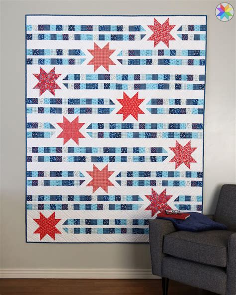 A Bright Corner Star Trails Quilt Pattern In Red White And Bang Fabrics