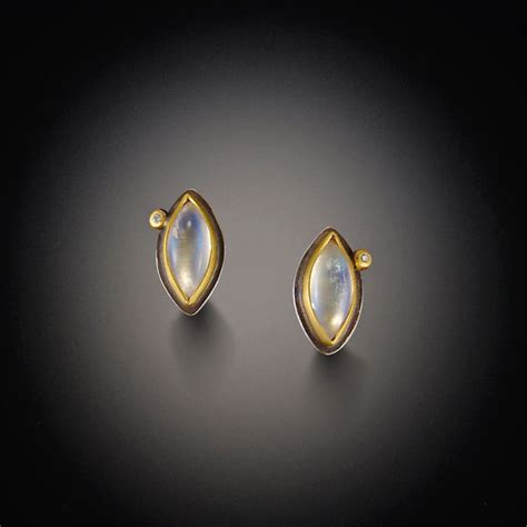 Moonstone Stud Earrings With Diamond Dot Ananda Khalsa