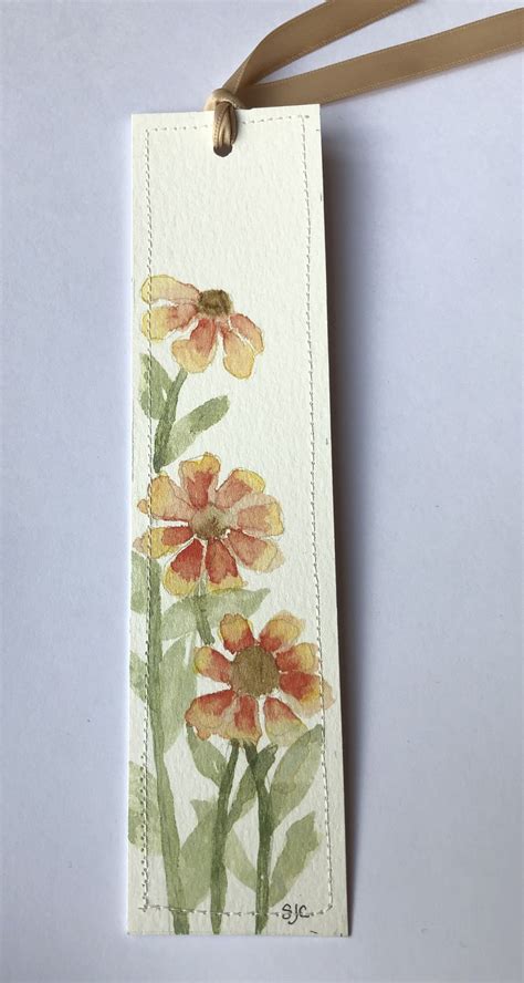 Watercolor Bookmark Hand Paintedmarigold Floraloriginalart