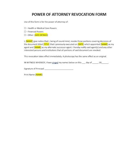 Revocation Power Of Attorney Form Revocation Power Of Attorney Form Template Power Of Attorney