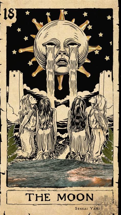 The Moon Tarot Card With Three Women Standing In Front Of It And Stars