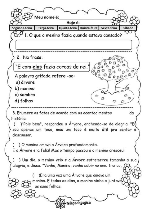 Sequência didática Meio Ambiente A Árvore Generosa Palavras ch