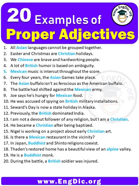 20 Examples Of Proper Adjectives In Sentences Engdic