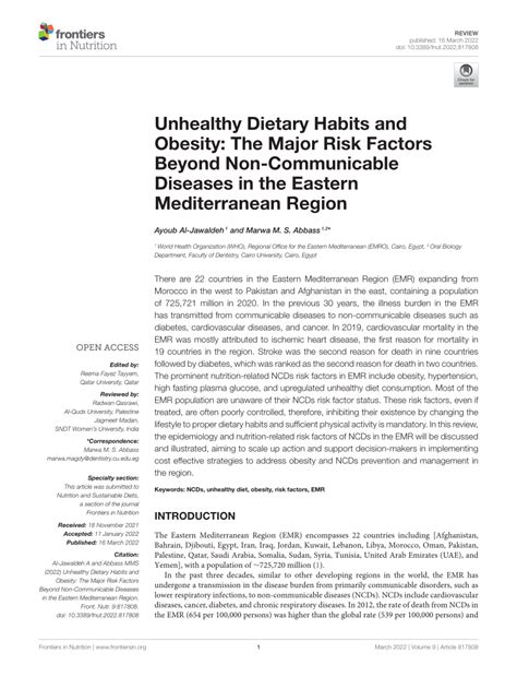 (PDF) Unhealthy Dietary Habits and Obesity: The Major Risk Factors ...
