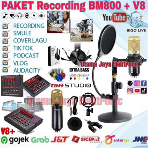 Jual Paket Komplit Mic BM800 Soundcard V8 Bluetooth Stand Meja Pop