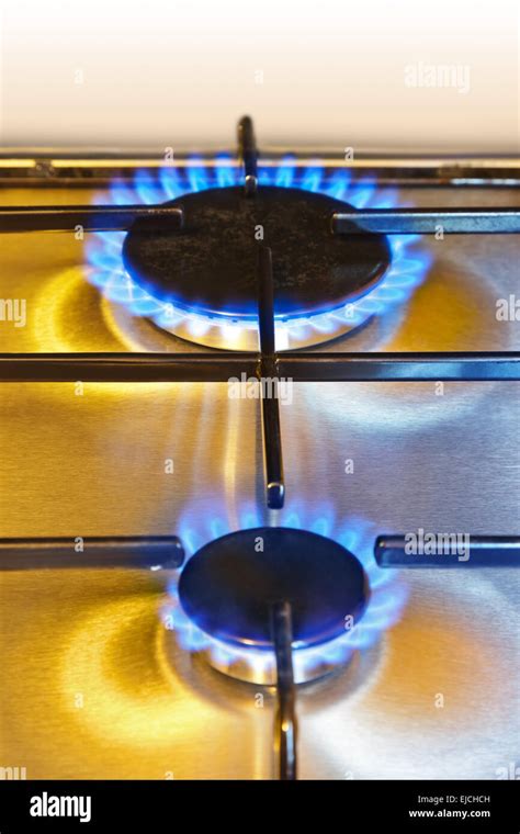 Flames Of Gas Kitchen Stove Stock Photo Alamy