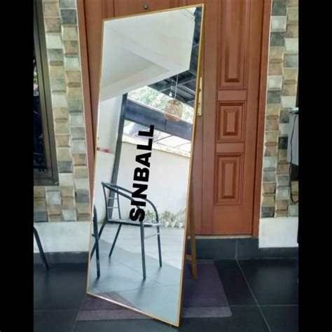 Jual Standing Mirror Full Body Cermin Berdiri Kaca Bingkai Kayu Slim