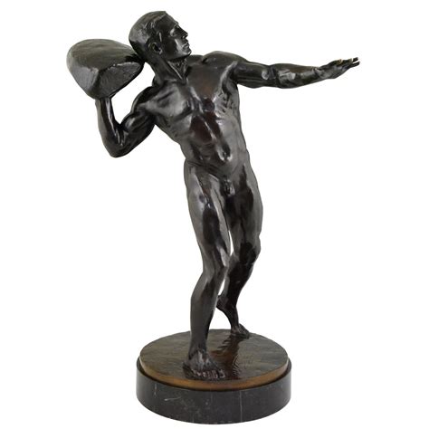 Antique Bronze Sculpture Of Male Nude With Stone By Hugo Siegwart For Sale At Pamono