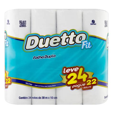 Papel Higiênico Folha Dupla Neutro Duetto Fit 30m Pacote Leve 24 Pague