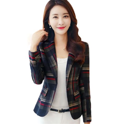 2018 Short Plaid Tweed Blazer Women Stripes Winter Ladies Coats Korean