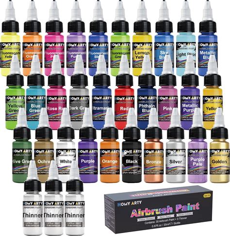 Airbrush Paint 30 Colors With 3 Thinner Water Based Airbrush Paint