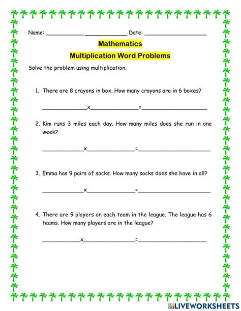 Multiplication Word Problems Online Exercise For 3 4 Live Worksheets