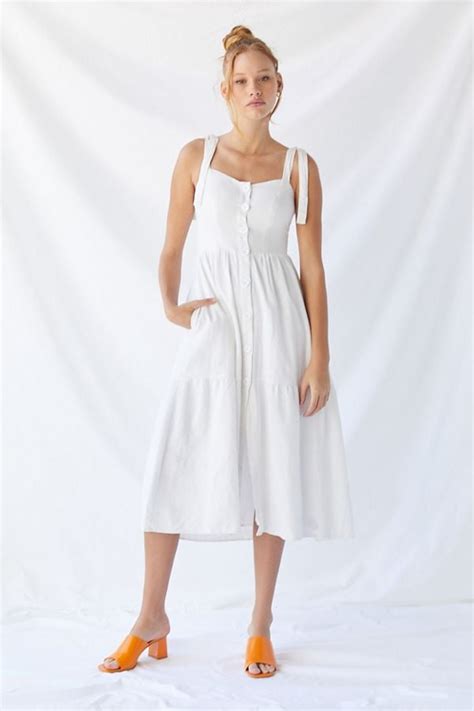 Uo Positano Linen Tie Shoulder Midi Dress Best Graduation Dresses