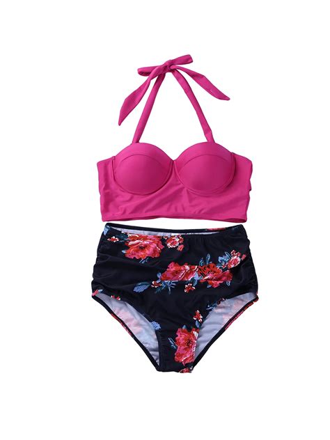 Wybzd Womens Push Up Padded Bra Bikini Set High Waisted Swimsuit Floral