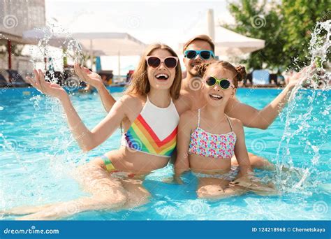 Happy Family in Pool on Day Stock Photo - Image of happy, freedom ...