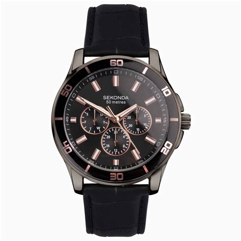 Sekonda Midnight Men S Sports Watch Round Black Leather