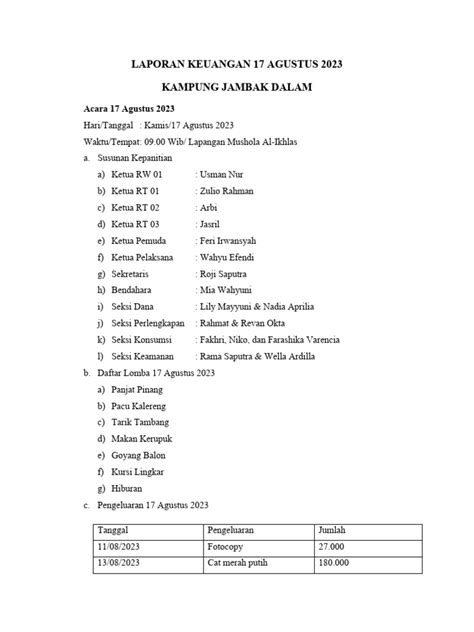 Laporan Keuangan 17 Agustus Pdf