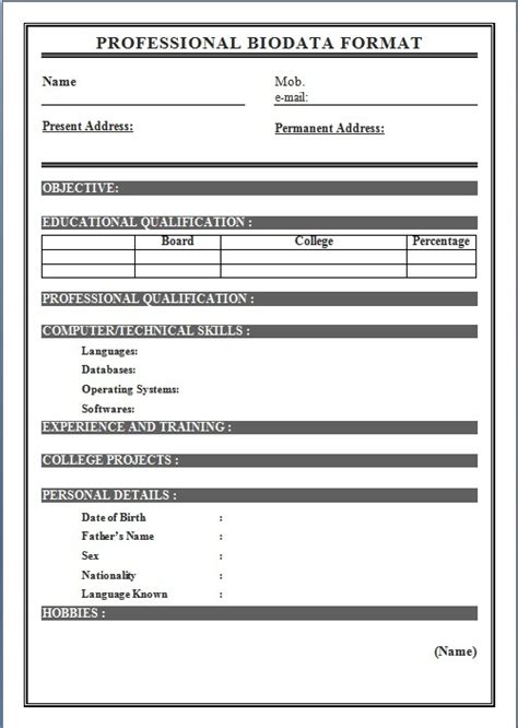 Biodata Format For Job Application Download Sample Biodata Form