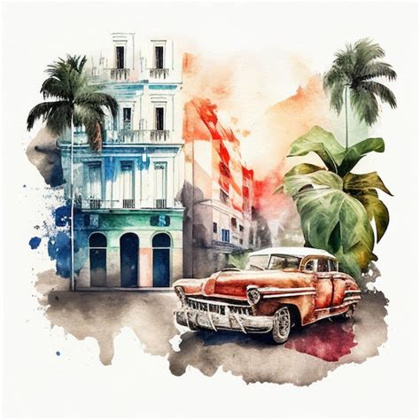 Premium AI Image Cuba In Watercolor Style By Generative AI