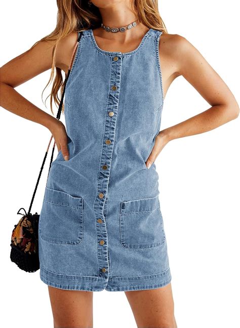 Esobo Womens Sleeveless Denim Dresses Button Down Casual Summer Cross