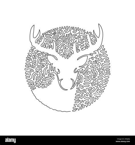 Continuous Curve Line Drawing Of Adorable Deer Abstract Art In Circle Single Line Editable