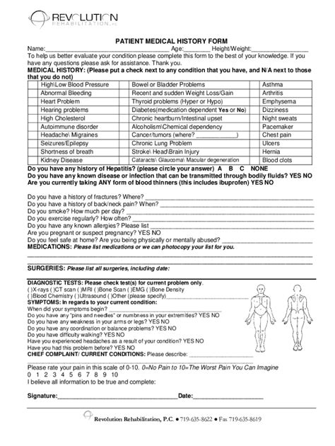 Fillable Online Patient Medical History Form Revolution