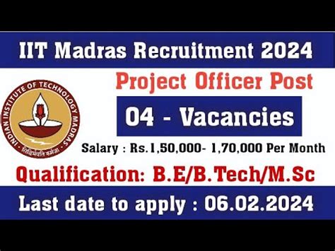 IIT Madras Recruitment 2024 Project Consultant Project Officer YouTube